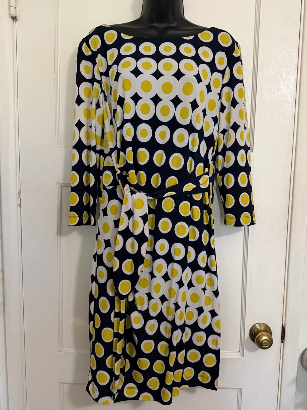 Jessica Howard Navy Dress with Yellow and White Polka Dots 💛🤍💙